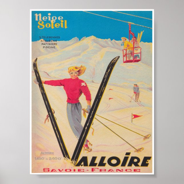 France Retro Vintage Ski Travel Poster (Front)