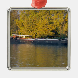 France, Rhone River, near Avignon, barge along Metal Tree Decoration