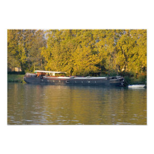 France, Rhone River, near Avignon, barge along Photo Print