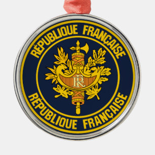 France Round Emblem Metal Tree Decoration