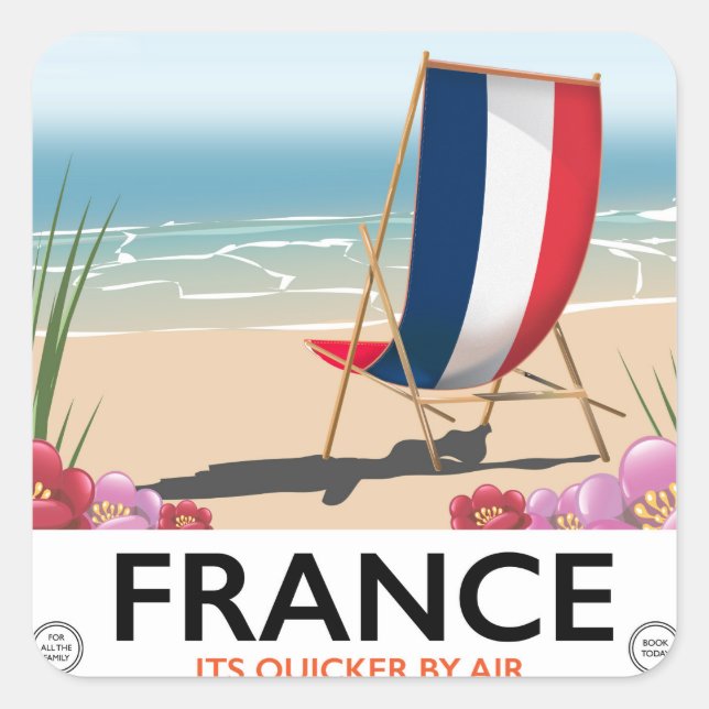 France seaside beach travel poster square sticker (Front)