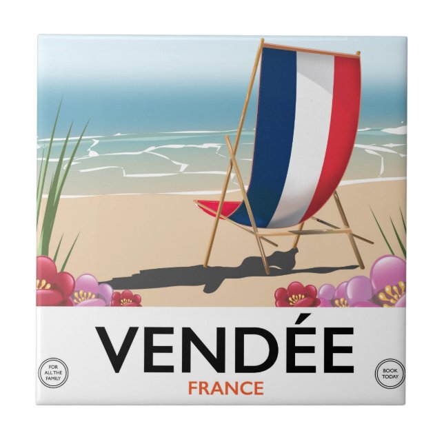 France seaside beach travel poster tile (Front)