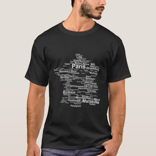 France Shirt Map Long Sleeve French Towns Cities P (Front)