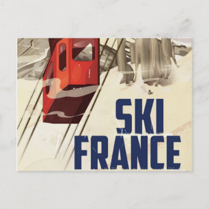 France Skiing vintage travel poster. Postcard