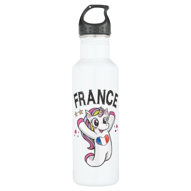 France Soccer Fan Unicorn with heart flag 710 Ml Water Bottle (Front)