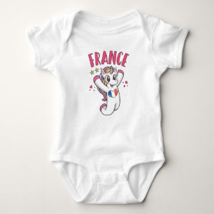 France Soccer Fan Unicorn with heart flag Baby Bodysuit