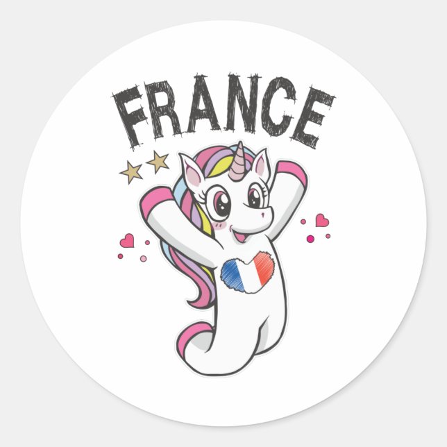 France Soccer Fan Unicorn with heart flag Classic Round Sticker (Front)