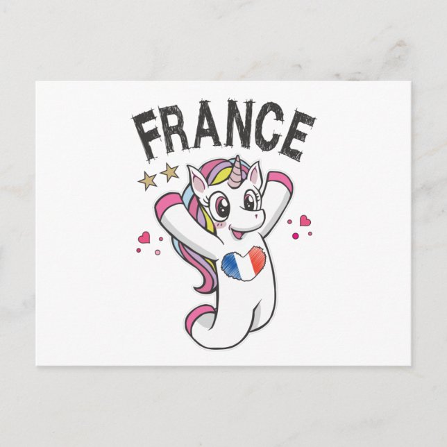 France Soccer Fan Unicorn with heart flag Postcard (Front)