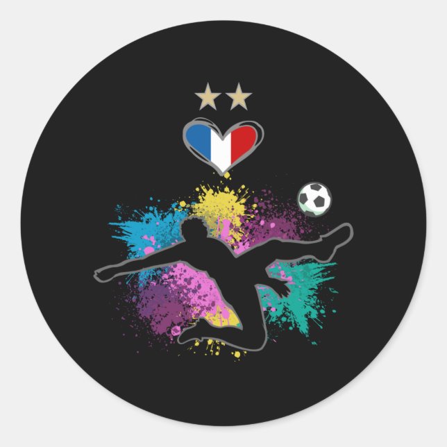 France Soccer Football Fan Shirt with Heart Splash Classic Round Sticker (Front)