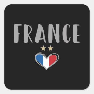 France Soccer Football Fan Shirt with Heart Square Sticker