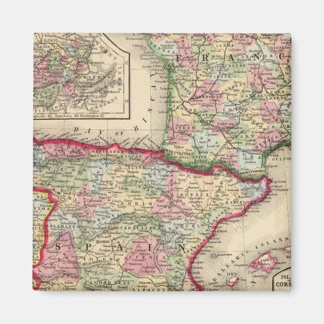 France, Spain, Portugal Map by Mitchell Magnet (Front)