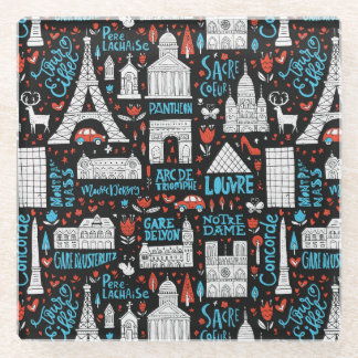 France | Symbols Pattern Glass Coaster