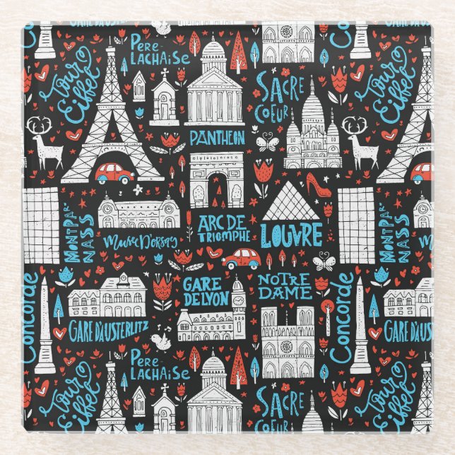 France | Symbols Pattern Glass Coaster (Front)