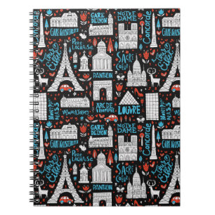 France Symbols Pattern Spiral Notebook