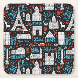 France | Symbols Pattern Square Paper Coaster
