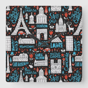 France   Symbols Pattern Square Wall Clock