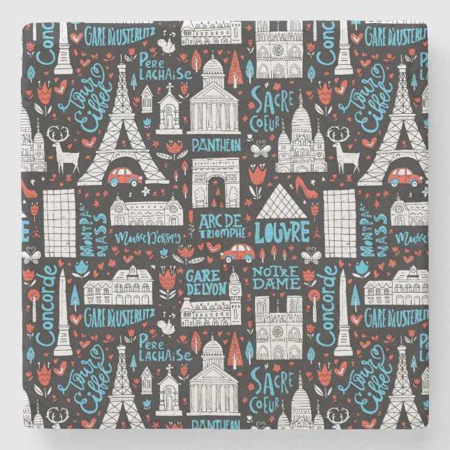 France | Symbols Pattern Stone Coaster (Front)