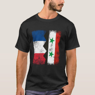 France Syria Flags Half Syrian French Roots Vintag T-Shirt