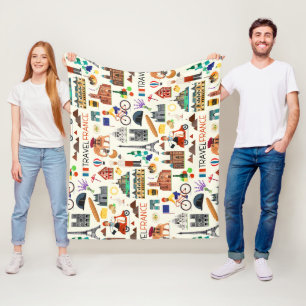 France Travel Icons Design Fleece Blanket