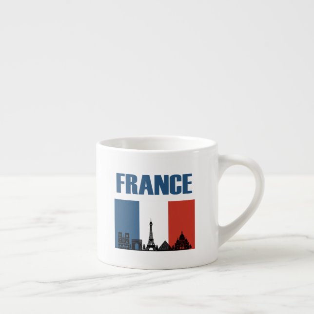 France Travel - Paris City Skyline French Flag Espresso Cup (Right)