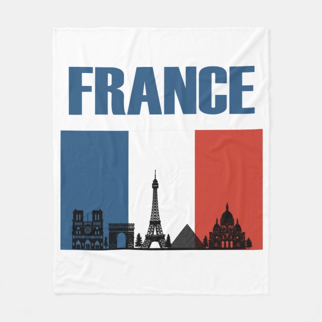 France Travel - Paris City Skyline French Flag Fleece Blanket (Front)