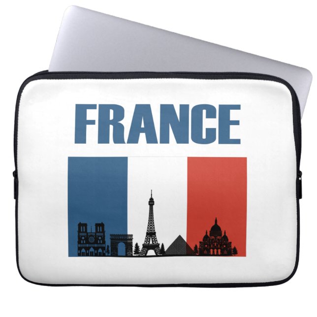 France Travel - Paris City Skyline French Flag Laptop Sleeve (Front)