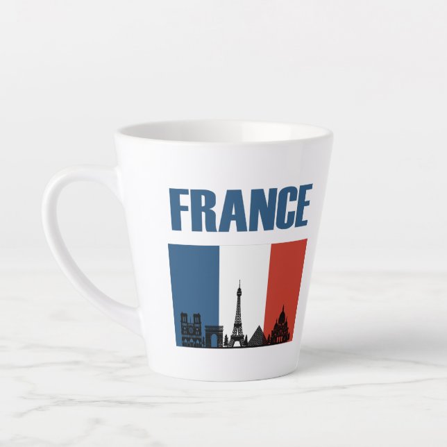 France Travel - Paris City Skyline French Flag Latte Mug (Left)