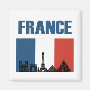 France Travel - Paris City Skyline French Flag Magnet