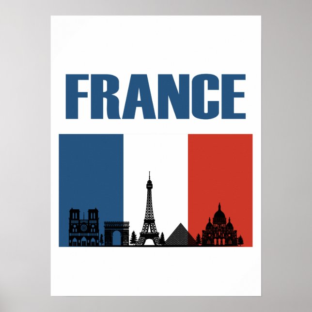 France Travel - Paris City Skyline French Flag Poster (Front)