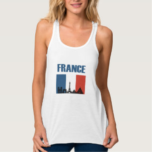 France Travel - Paris City Skyline French Flag Singlet