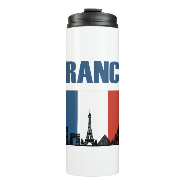 France Travel - Paris City Skyline French Flag Thermal Tumbler (Front)