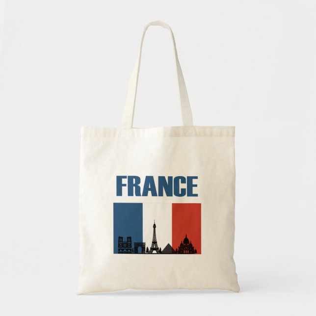 France Travel - Paris City Skyline French Flag Tote Bag (Front)