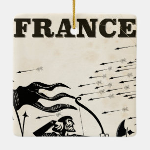 France vintage travel poster. classic medieval car ceramic tree decoration