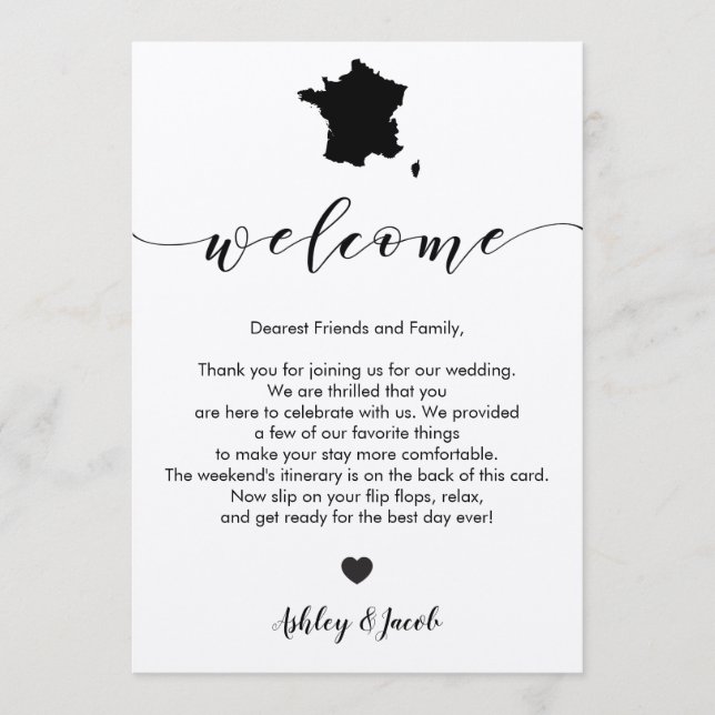 France Wedding Welcome Letter & Itinerary Programme (Front)