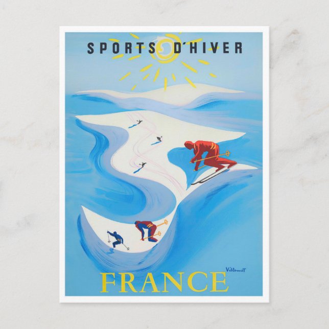 France winter sports vintage travel postcard (Front)