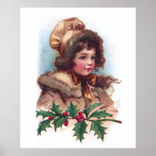 Frances Brundage: Winter Girl with Holly Poster