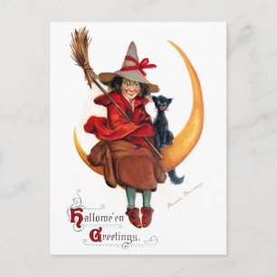 Frances Brundage: Witch on Sickle Moon Postcard
