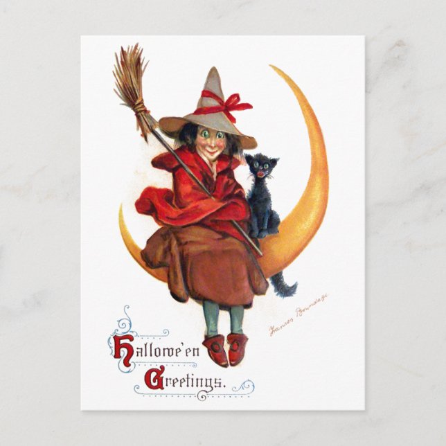 Frances Brundage: Witch on Sickle Moon Postcard (Front)