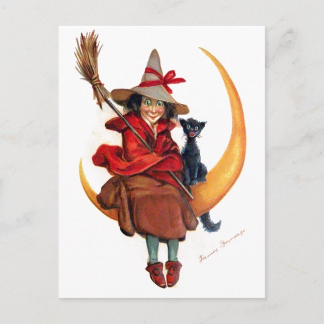 Frances Brundage: Witch on Sickle Moon Postcard (Front)