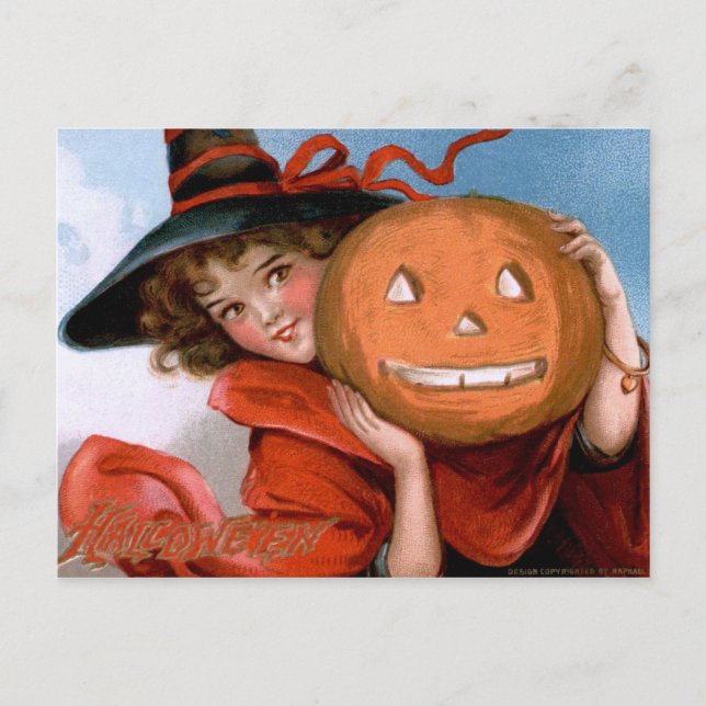 Frances Brundage: Witch with Jack O'Lantern Postcard (Front)