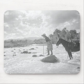 Frances Phelps Belden fly fishing in the river Mouse Pad