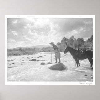 Frances Phelps Belden fly fishing in the river Poster