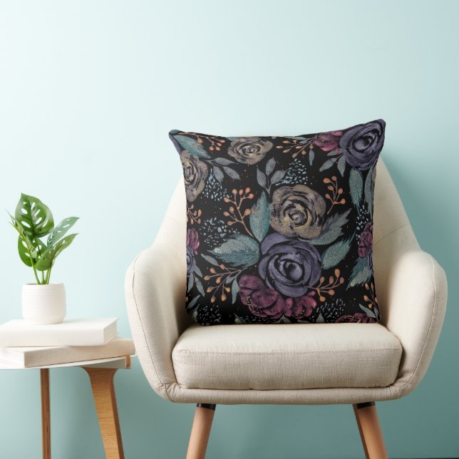 Francine Peonies & Roses on Black Cushion (Chair)