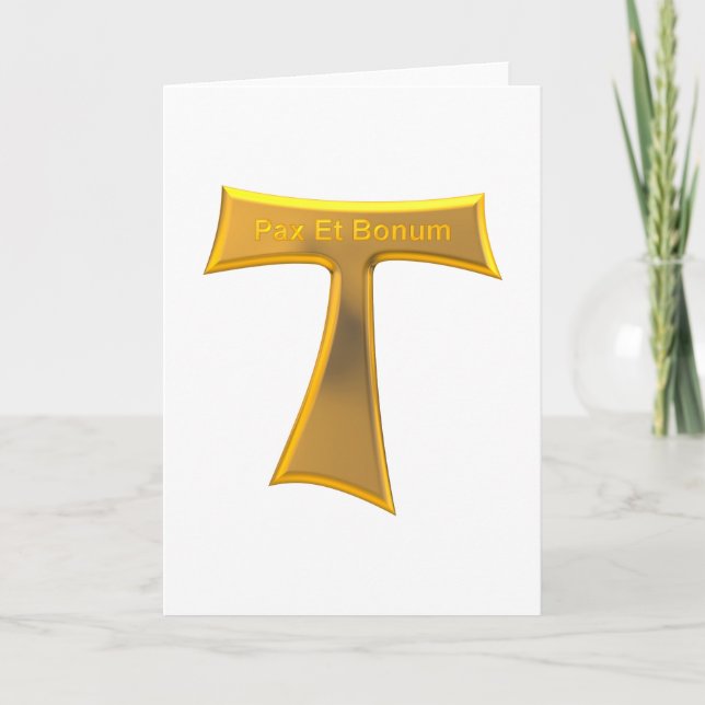 Franciscan Tau Cross Pax Et Bonum Gold Metallic Holiday Card (Front)
