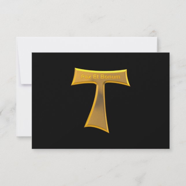 Franciscan Tau Cross Pax Et Bonum Gold Metallic RSVP Card (Front)