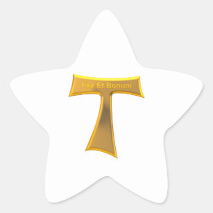 Franciscan Tau Cross Pax Et Bonum Gold Metallic Star Sticker