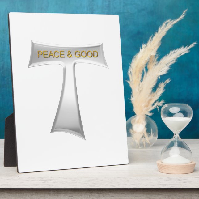 Franciscan Tau Cross Peace and Good Silver & Gold Plaque (Side)