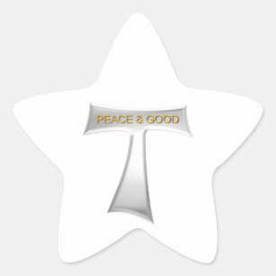 Franciscan Tau Cross Peace and Good Silver & Gold Star Sticker