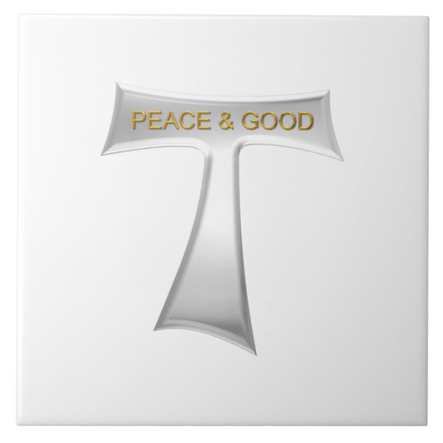Franciscan Tau Cross Peace and Good Silver & Gold Tile (Front)