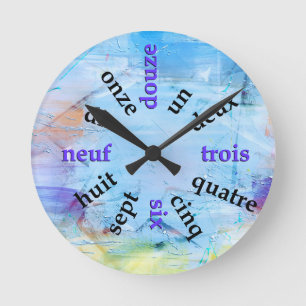 Francophone Numbers Abstract Paint Round Clock